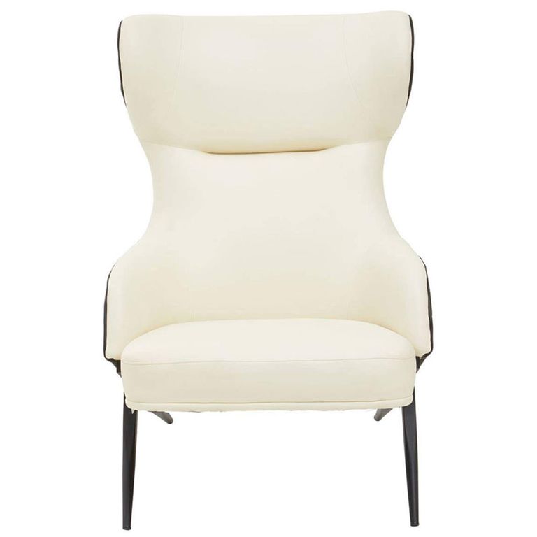 Kiev Armchair - Wing Back - Ivory Fabric and Black Faux Leather