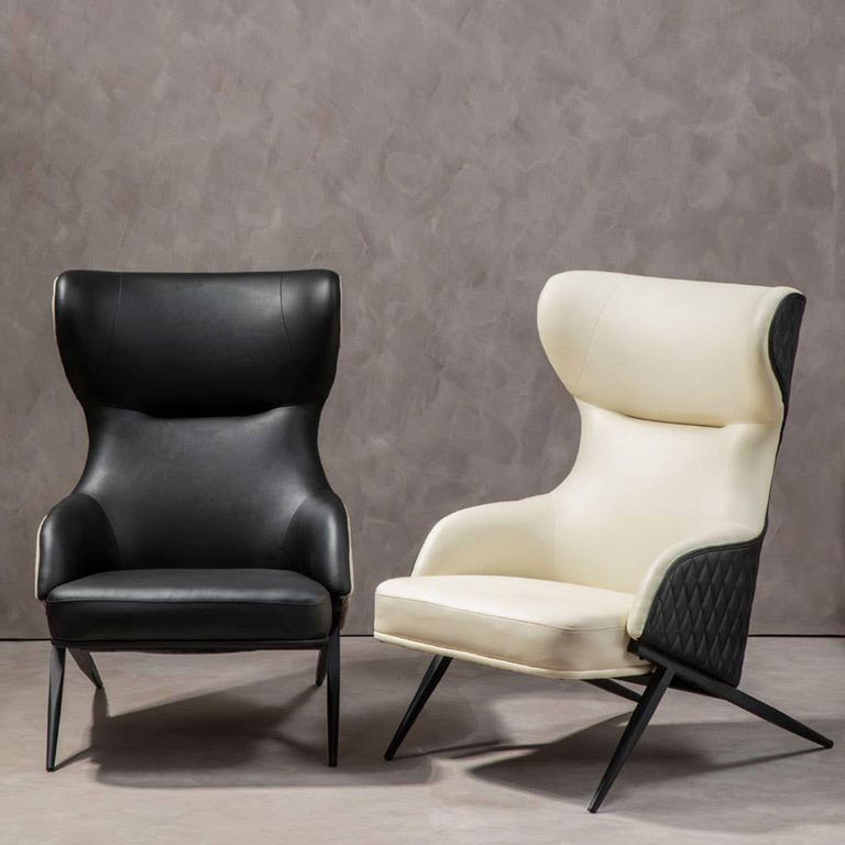 Kiev Armchair - Wing Back - Ivory Fabric and Black Faux Leather