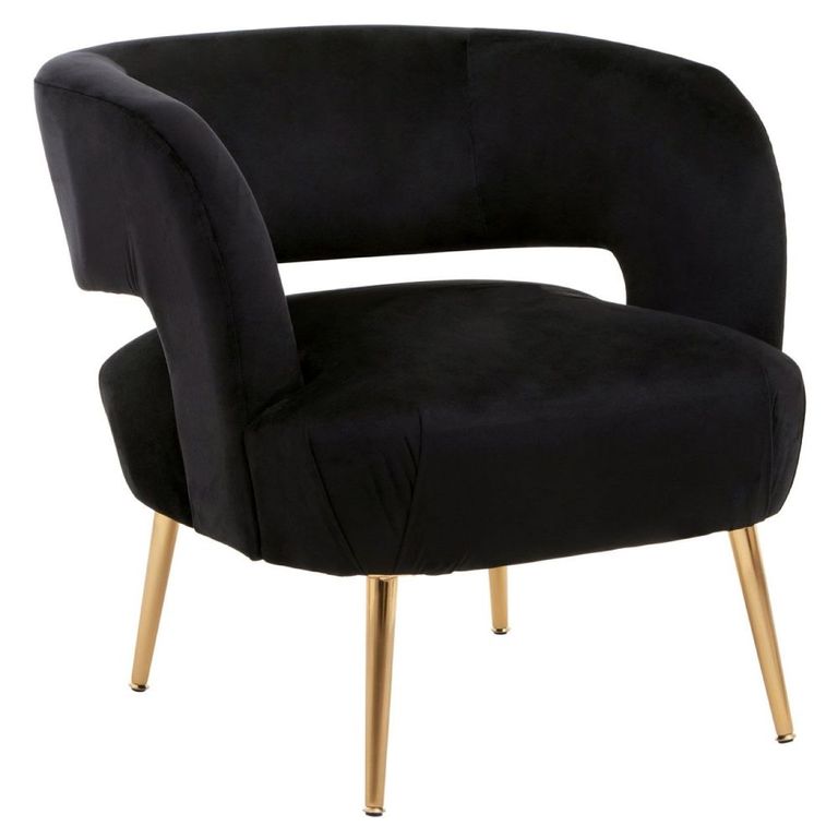 Larissa Accent Chair - Black Velvet Fabric with Gold Metal Legs