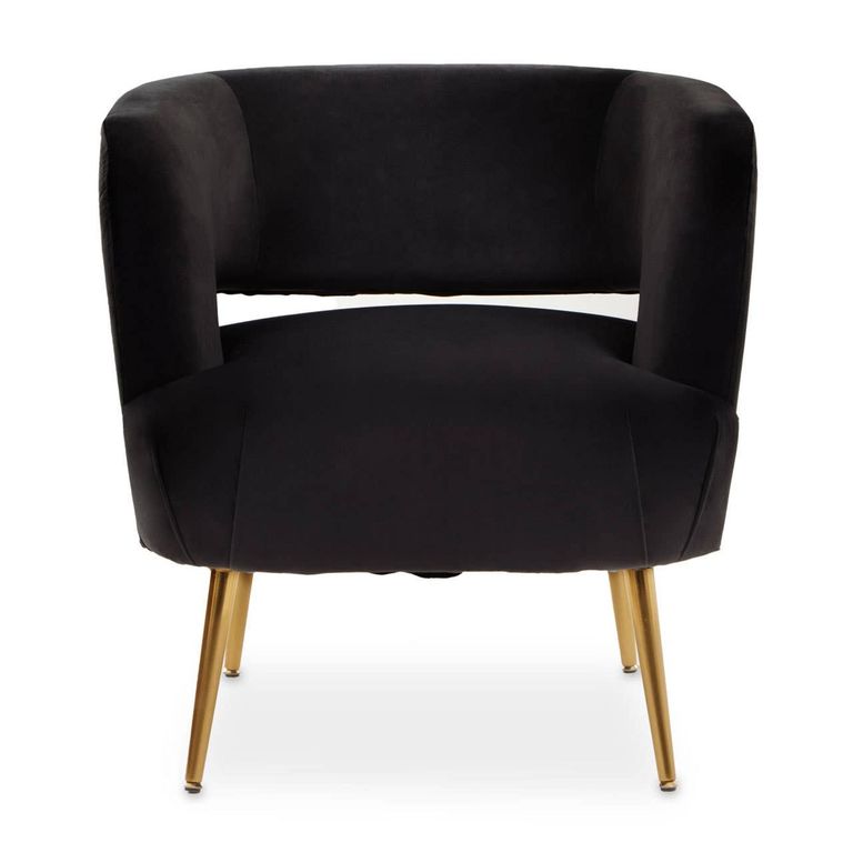Larissa Accent Chair - Black Velvet Fabric with Gold Metal Legs