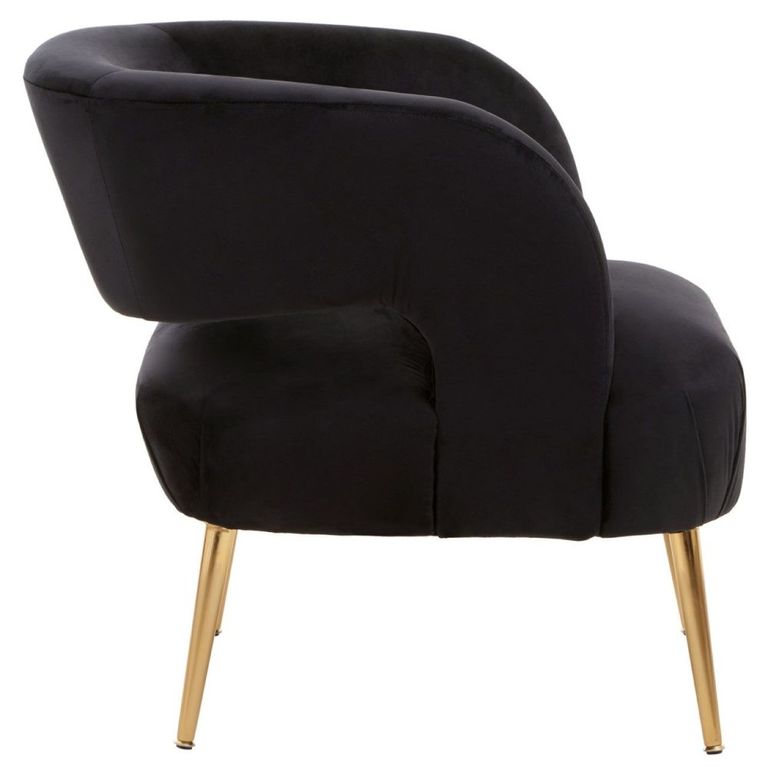 Larissa Accent Chair - Black Velvet Fabric with Gold Metal Legs