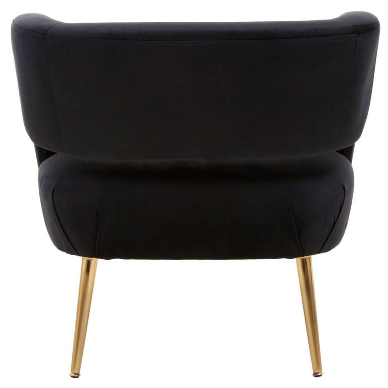 Larissa Accent Chair - Black Velvet Fabric with Gold Metal Legs