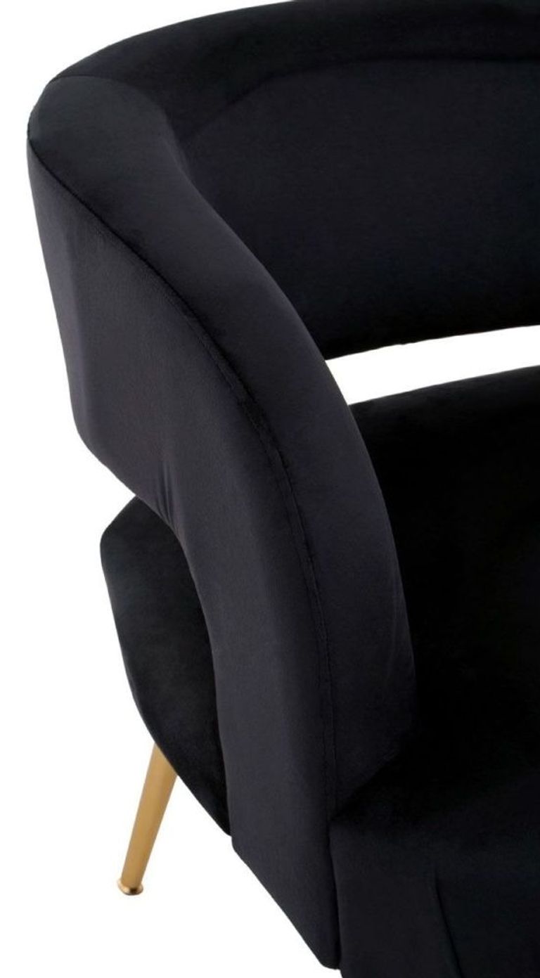 Larissa Accent Chair - Black Velvet Fabric with Gold Metal Legs