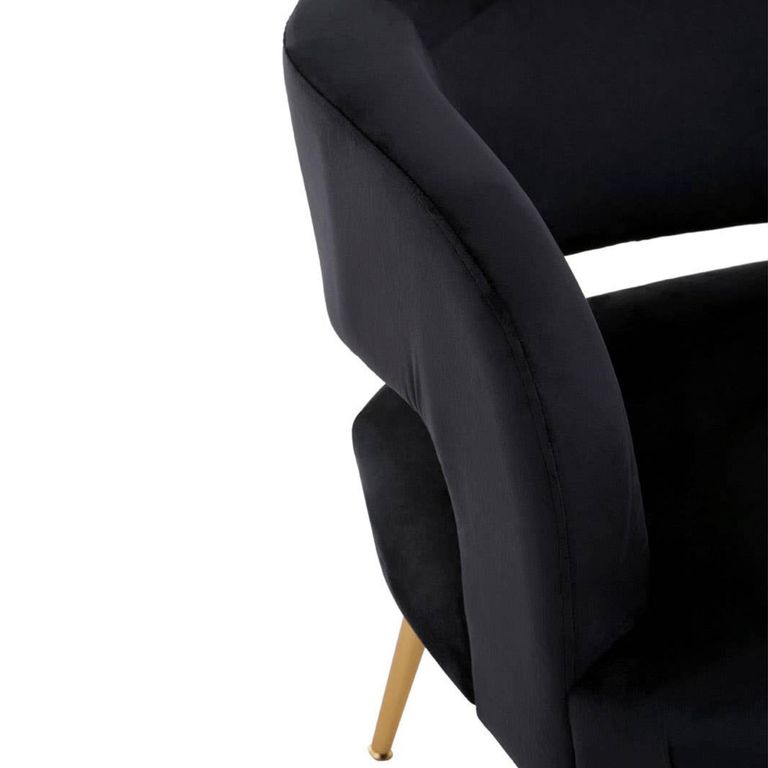 Larissa Accent Chair - Black Velvet Fabric with Gold Metal Legs