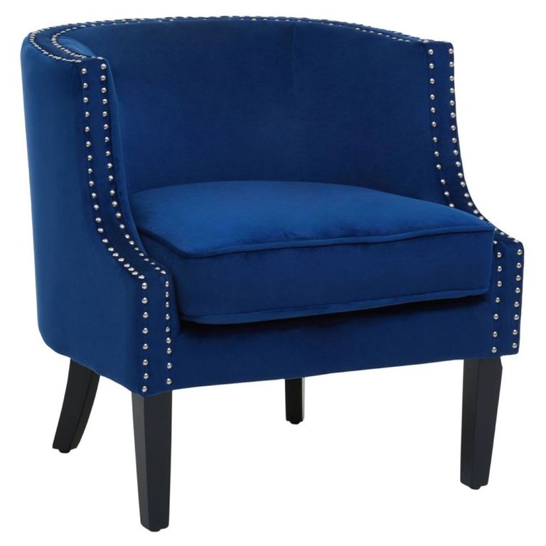 Larissa Accent Chair - Blue Velvet Fabric with Studded Detail