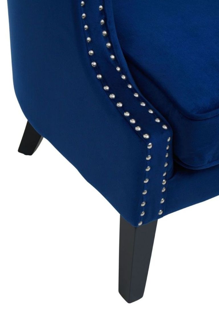 Larissa Accent Chair - Blue Velvet Fabric with Studded Detail