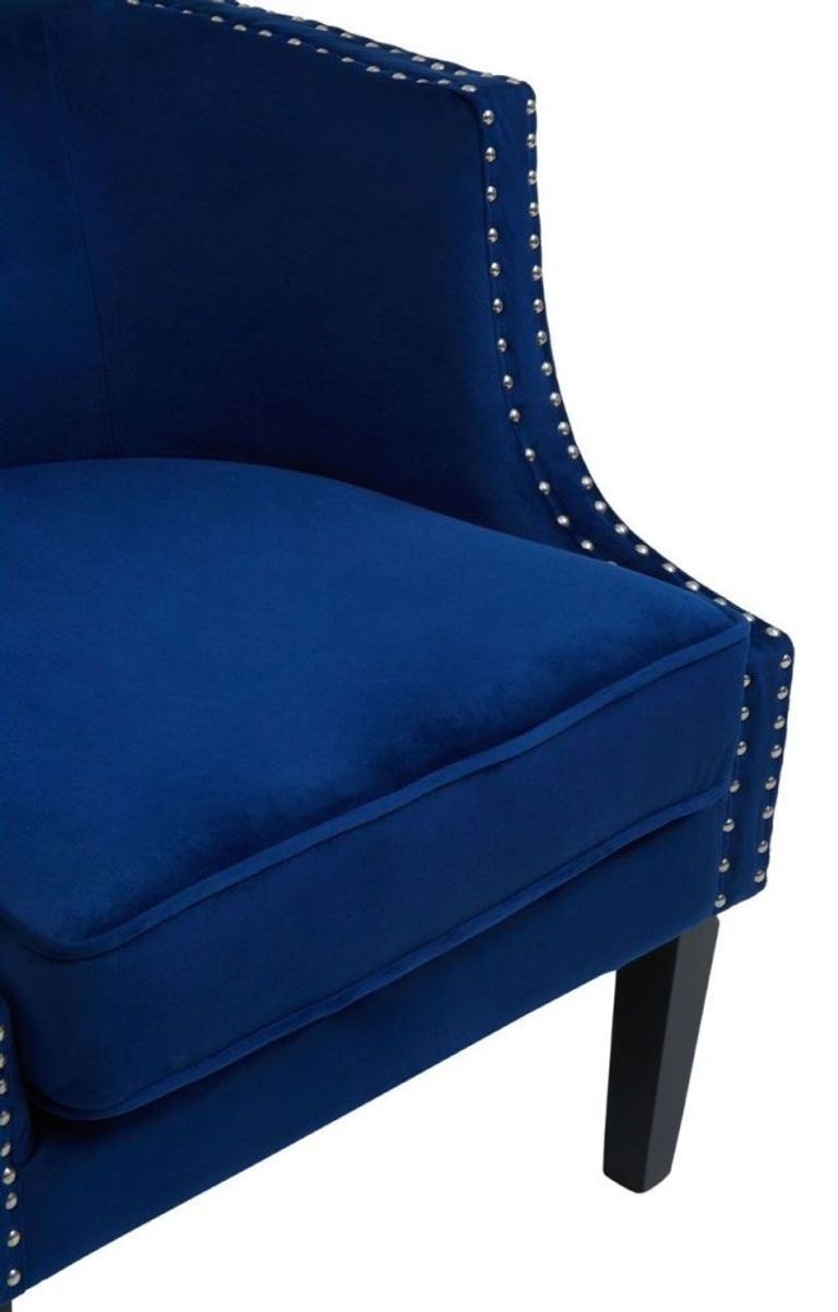 Larissa Accent Chair - Blue Velvet Fabric with Studded Detail