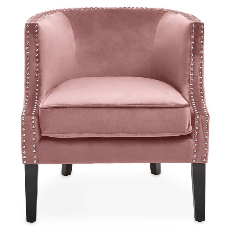 Larissa Accent Chair - Pink Velvet Fabric with Studded Detail