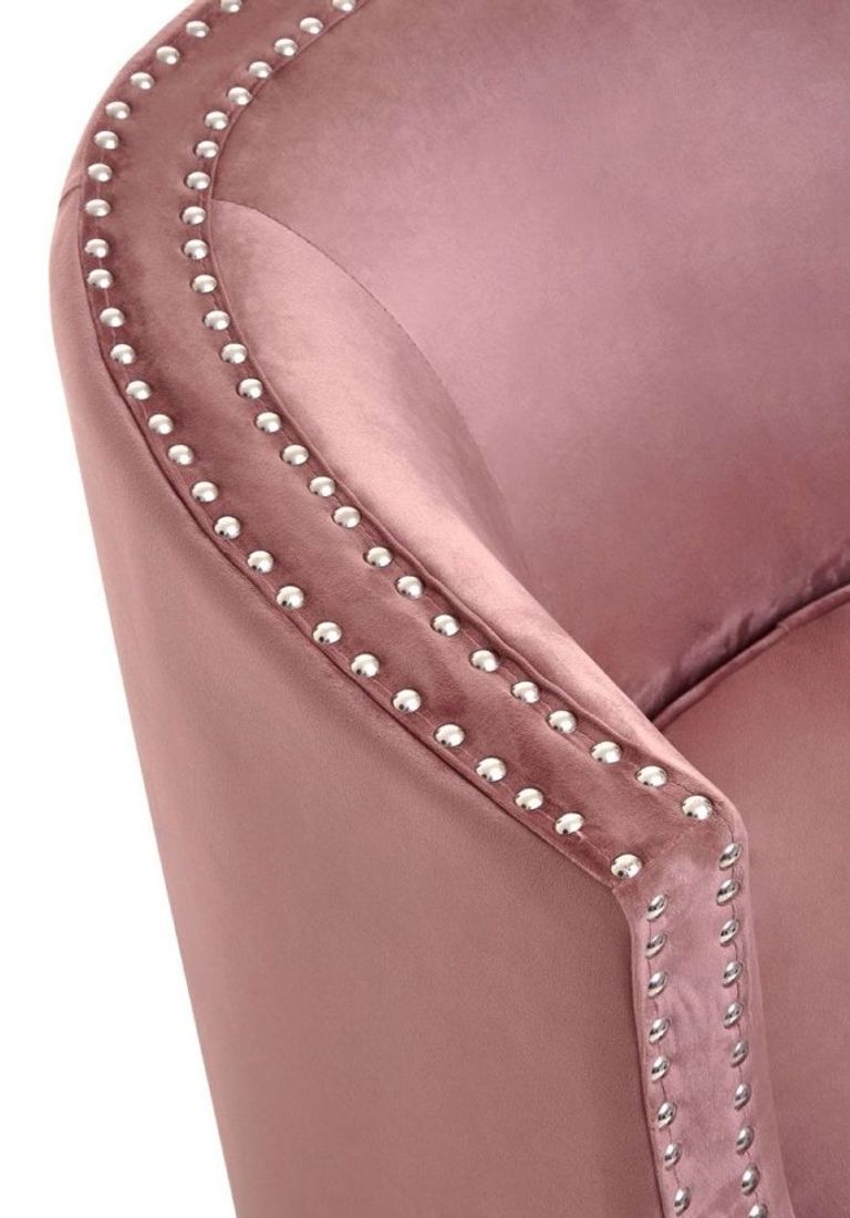 Larissa Accent Chair - Pink Velvet Fabric with Studded Detail