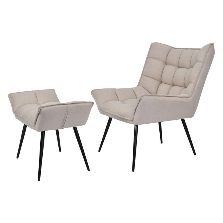 Chrishall Occasional Chair with Footstool - Oatmeal Fabric