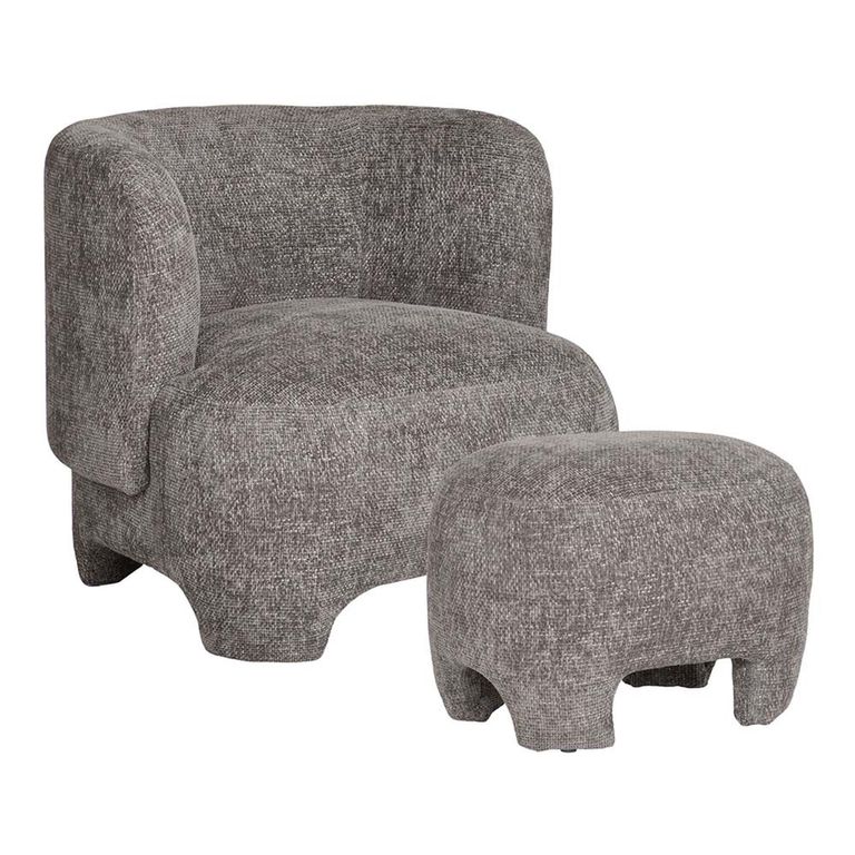 Nazare Lounge Chair with Footstool - Grey - Fabric