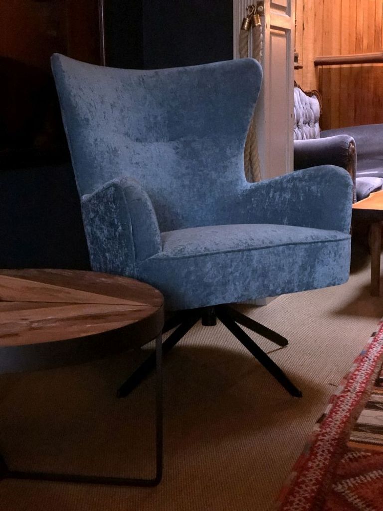 Salinas Ocean Blue Chenille Fabric Swivel Armchair