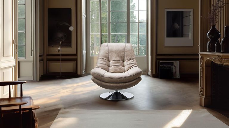 Vento Light Grey Fabric Swivel Chair and Footstool