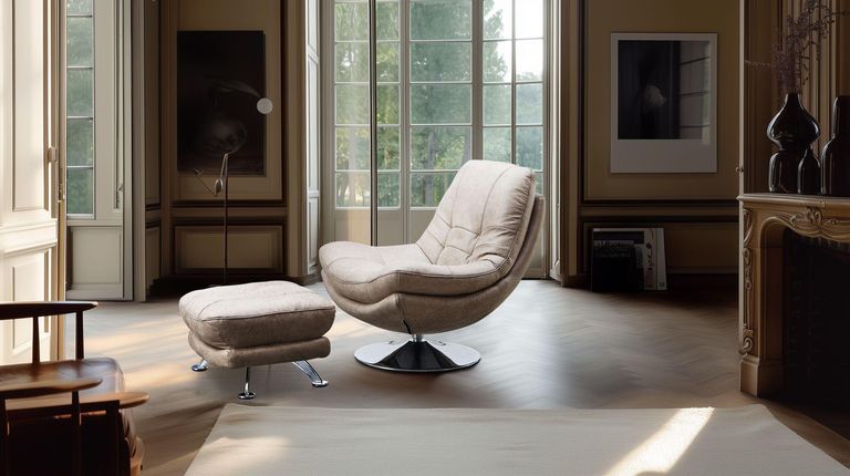 Vento Light Grey Fabric Swivel Chair and Footstool