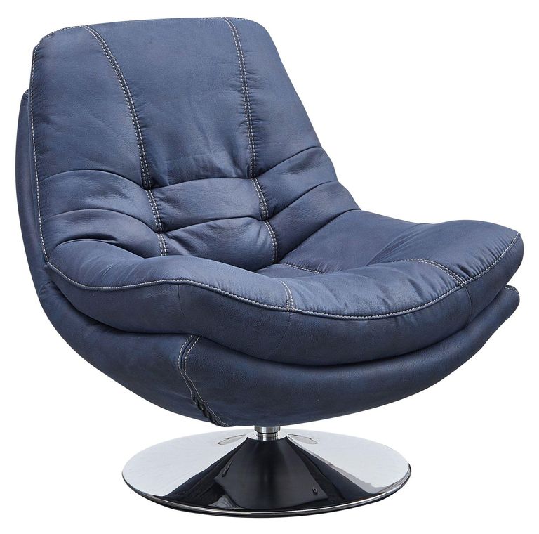 Vento Midnight Blue Fabric Swivel Chair and Footstool