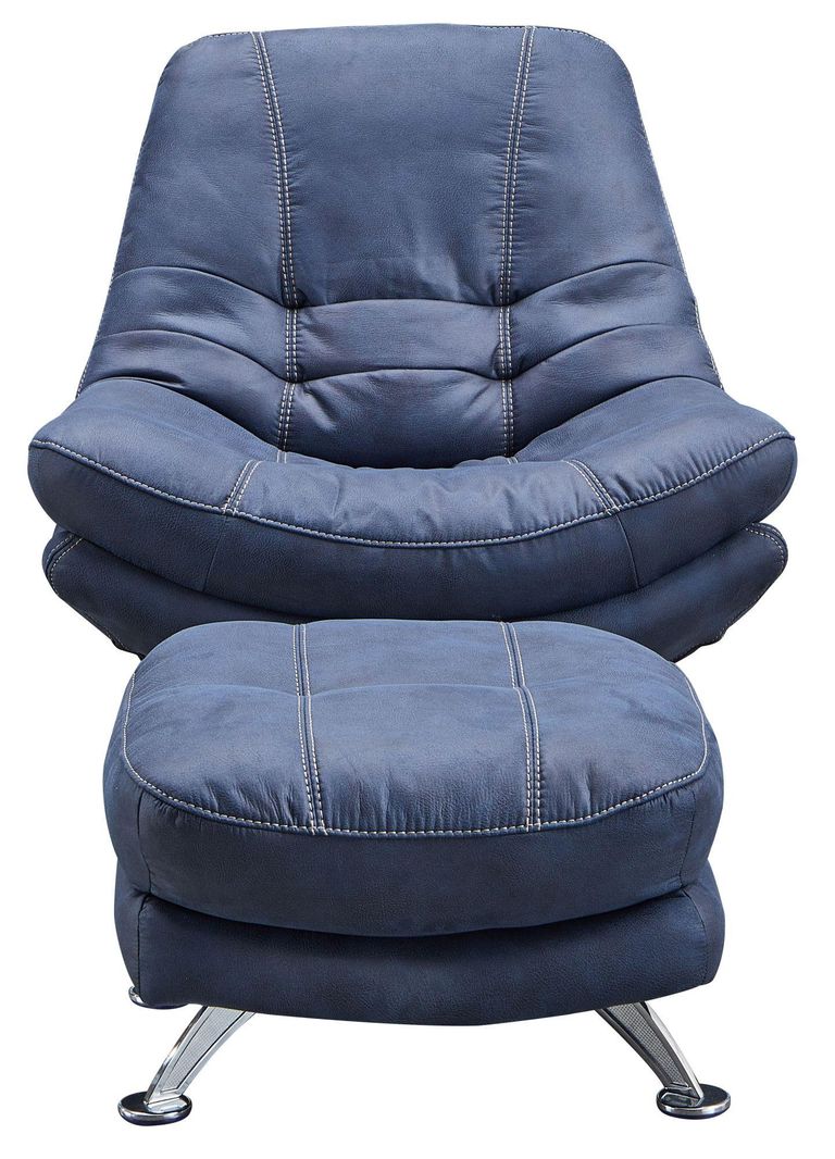 Vento Midnight Blue Fabric Swivel Chair and Footstool