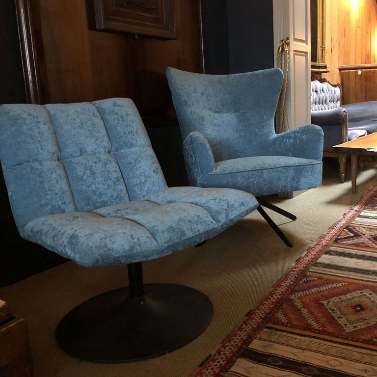 Yerevan Blue Chenille Fabric Swivel Chair