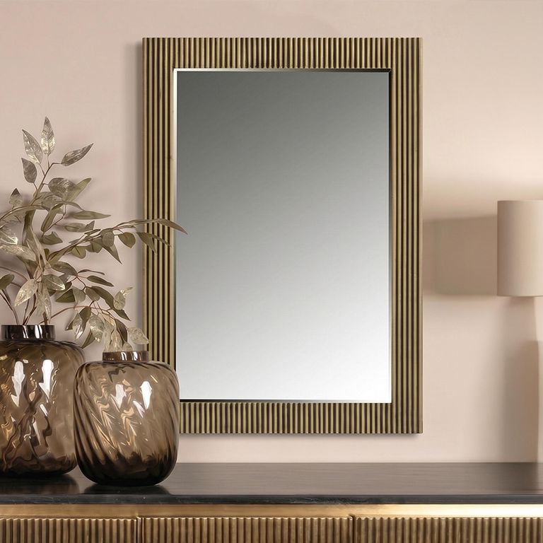 Ironville Brass Ribbed Rectangular Wall Mirror