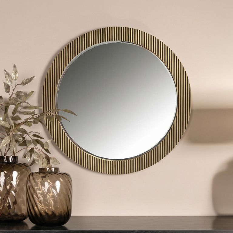 Ironville Brass Ribbed Round Wall Mirror