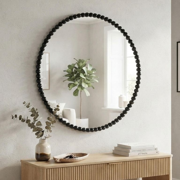 Laureen Wall Mirror - Round - Black - Metal - 80cm x 3cm