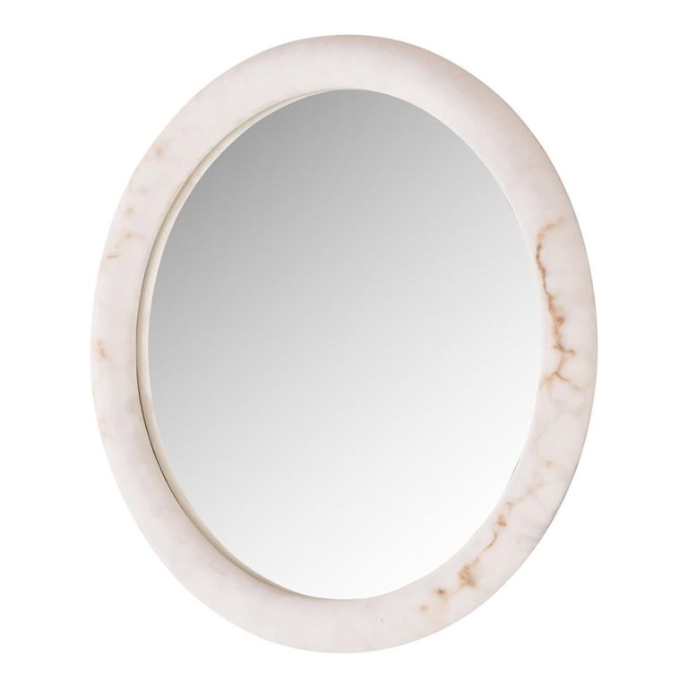 Oravelle Wall Mirror - with Lighting - Round - White - Resin and Metal - 80cm x 80cm
