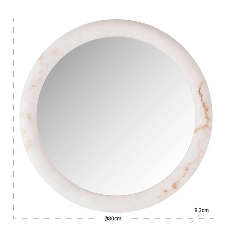 Oravelle Wall Mirror - with Lighting - Round - White - Resin and Metal - 80cm x 80cm