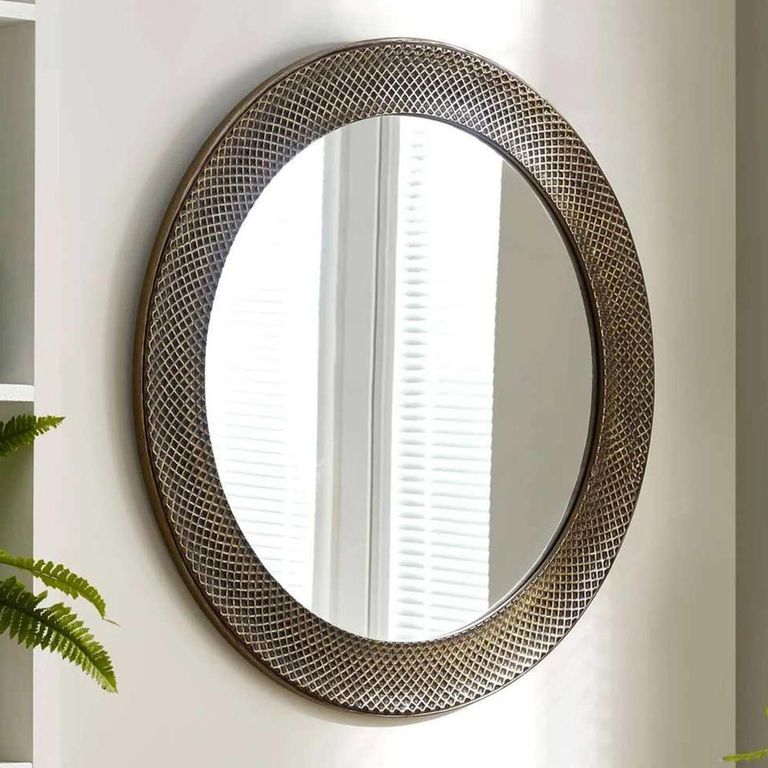 Iggy Wall Mirror - Round - Brass Effect - Wood - 90cm x 90cm