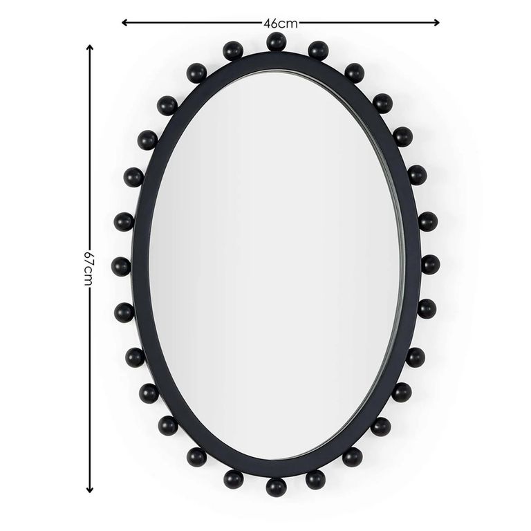 Hendrix Wall Mirror - Beaded Edge - Oval - Black - Wood - 46cm x 67cm