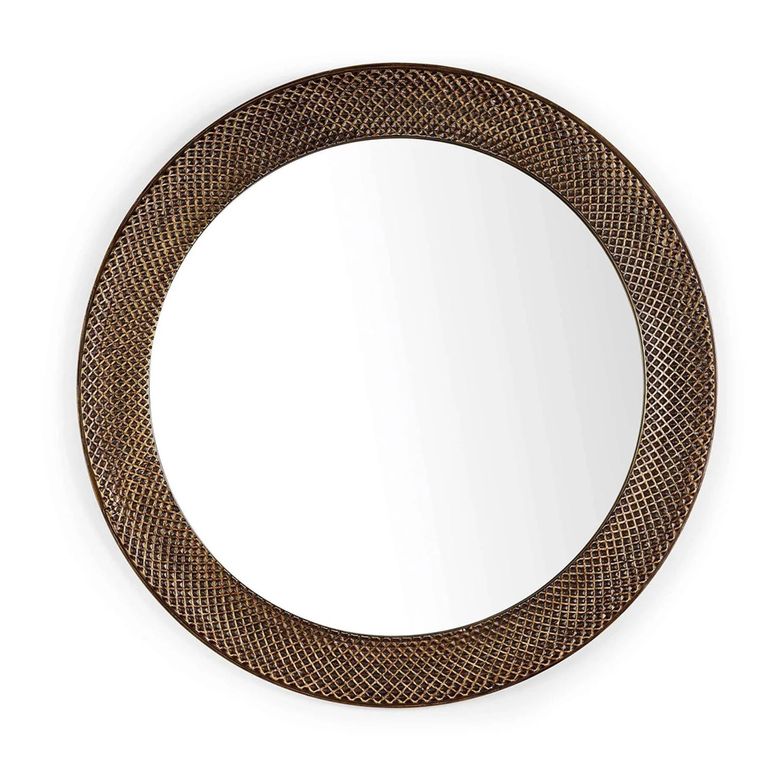 Iggy Wall Mirror - Round - Brass Effect - Wood - 90cm x 90cm