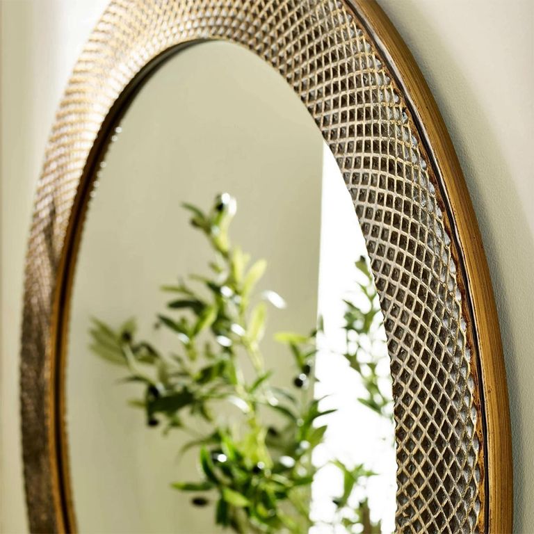 Iggy Wall Mirror - Round - Brass Effect - Wood - 90cm x 90cm