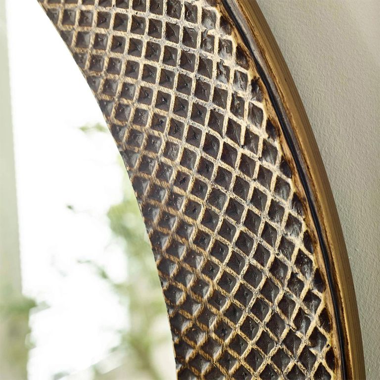 Iggy Wall Mirror - Round - Brass Effect - Wood - 90cm x 90cm