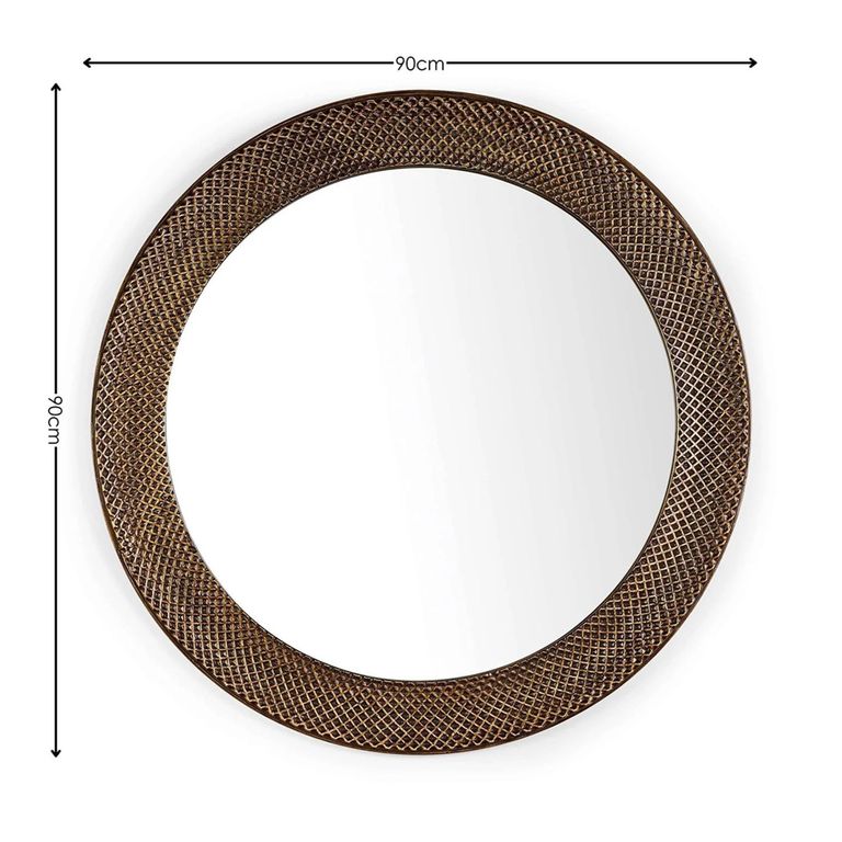 Iggy Wall Mirror - Round - Brass Effect - Wood - 90cm x 90cm