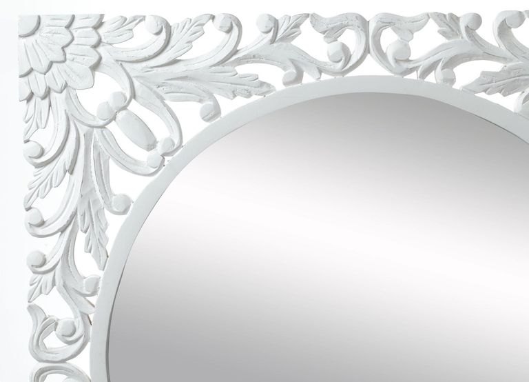 Boho White Carved Wooden Square Wall Mirror - 110cm x 110cm
