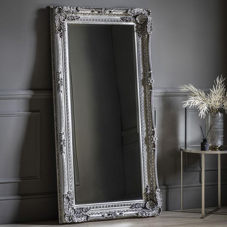 Clearance - Carved Louis Silver Leaner Rectangular Mirror - 89.5cm x 175.5cm - A216