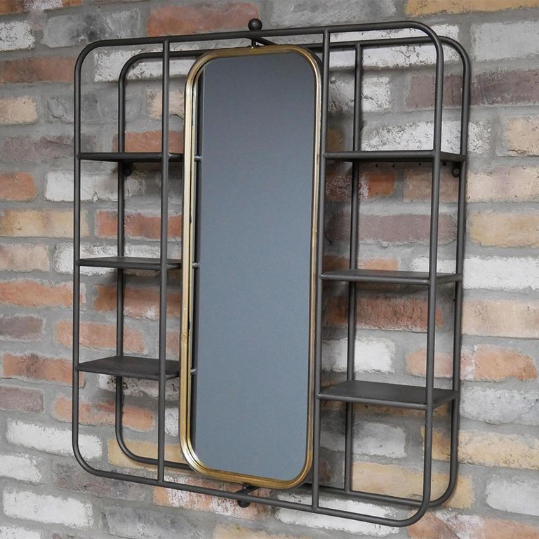 Wall Unit - Black Metal - with Mirror