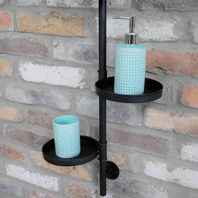 Wall Mirror - Black Metal - with Shelves