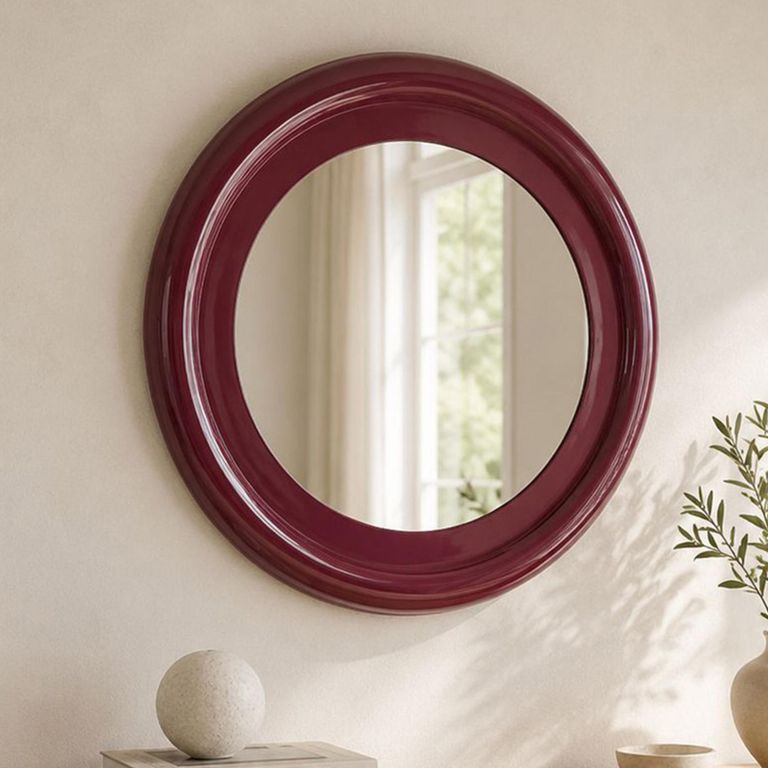 Eabel Wall Mirror - Round - Red - Metal - 90cm x 4.5cm