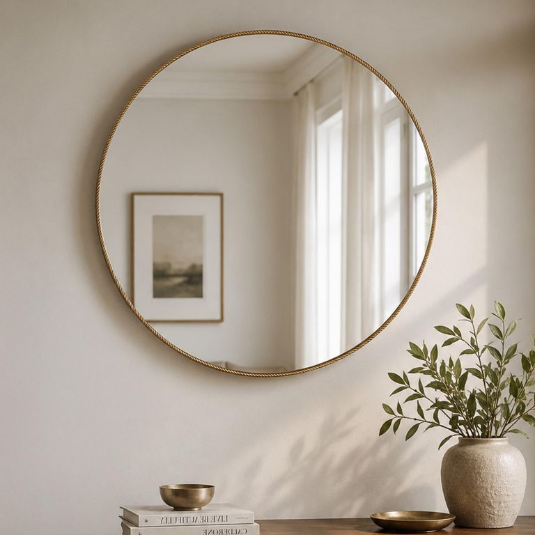 Lavinia Wall Mirror - Round - Gold - Metal - 110cm x 2.5cm