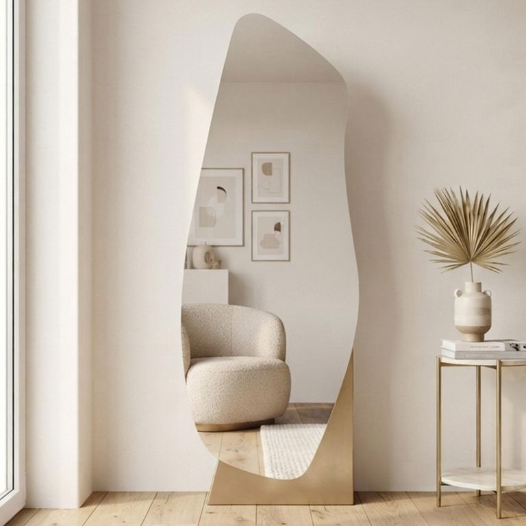 Mayla Floor Mirror - Abstract - Brushed Gold - Metal - 75cm x 40.5cm