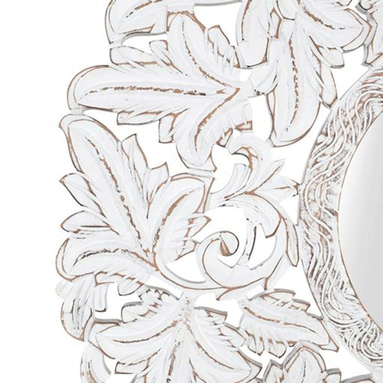 Meadow - White Carved - Round - Wall Mirror