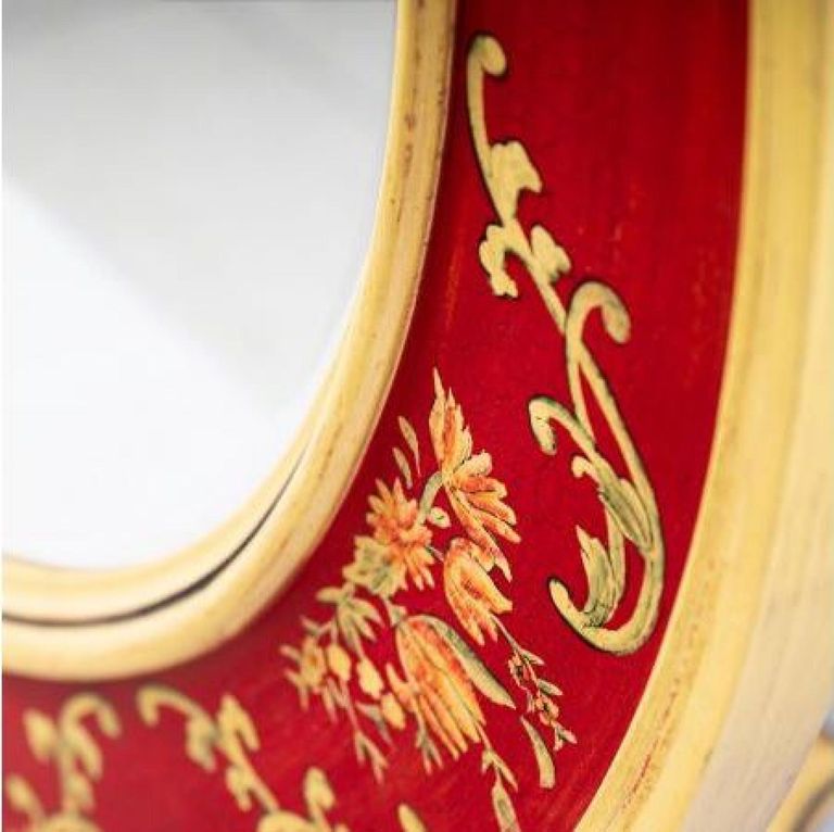 Meerut Red Floral Design Large Round Wall Mirror