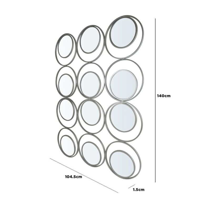 Wall Mirror - Silver Metal Circles - 104.5cm x 140cm