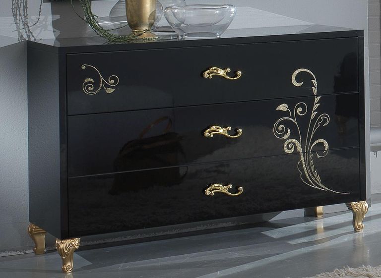 Sofia Black Italian 3 Drawer Dresser with Mirror
