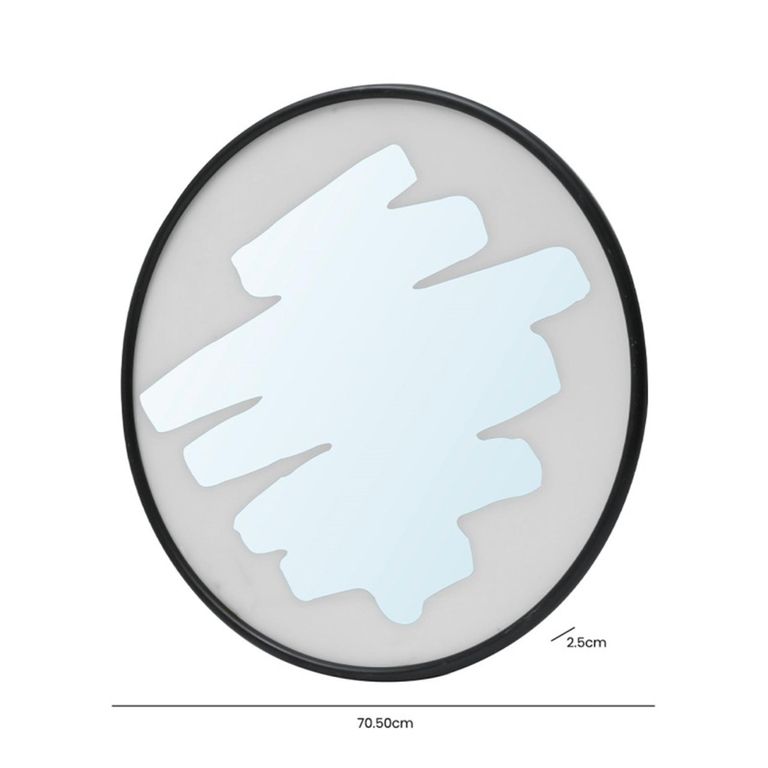 Wall Mirror - Round - White and Black Metal - 70.5cm x 70.5cm