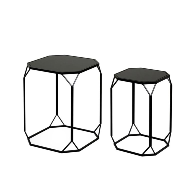 Nest of Tables - Black Mirrored - Octagon - Set of 2