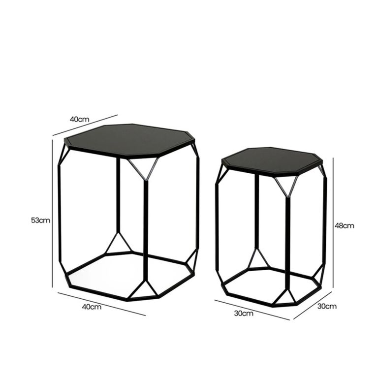Nest of Tables - Black Mirrored - Octagon - Set of 2