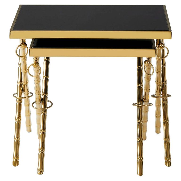 Arezzo Nest of 2 Tables - Square - Black Glass and Gold Metal