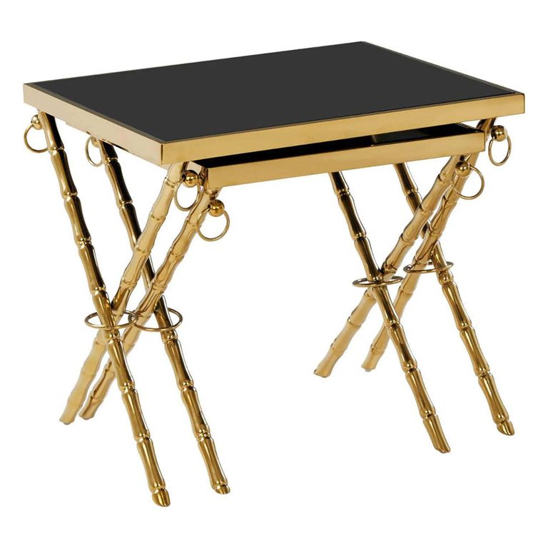 Arezzo Nest of 2 Tables - Square - Black Glass and Gold Metal