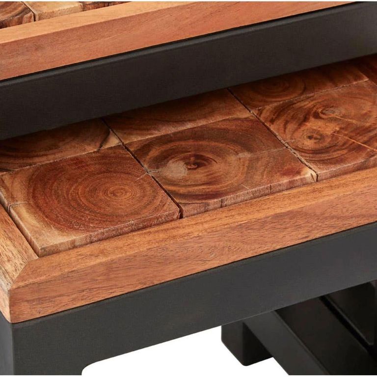 Artisan Nest of 3 Tables - Brown Acacia Wood with Metal Base