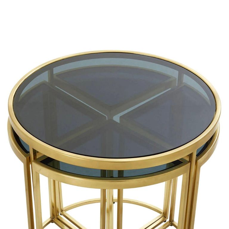 Axis Nest of 5 Tables - Clear Glass with Gold Metal
